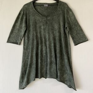 B&K Moda Tunic One Size Green Lagenlook Artsy Flowy Slinky